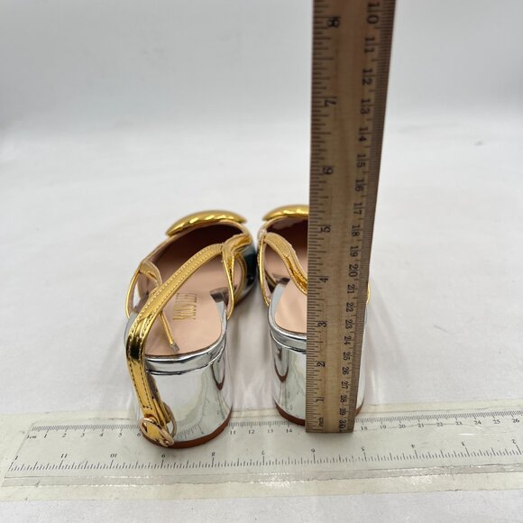 miss left Silver Square Toe Pumps with Buckles Slip On Chunky Heel Slingback - Picture 5 of 8